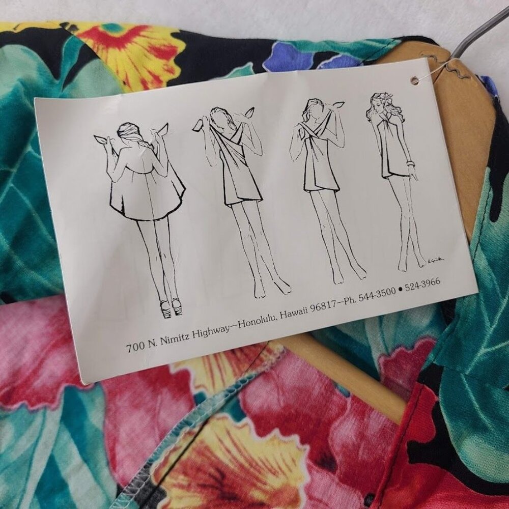 NWT Hilo Hattie Hawaiian Sarong Wrap Dress Blue Floral Queen Size Pareau Hawaii - Picture 6 of 10